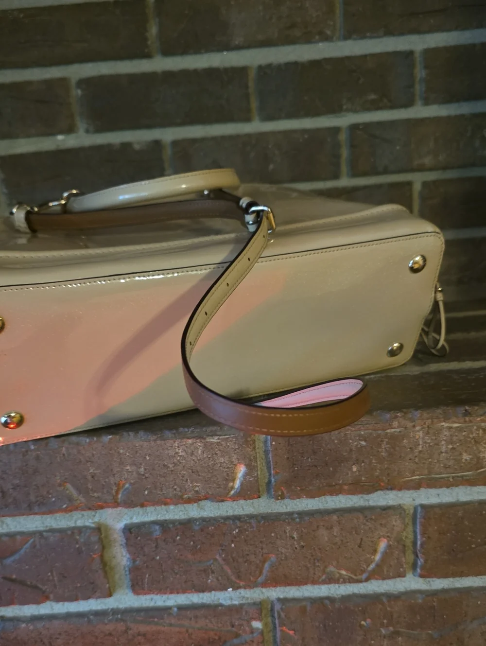 Coach Crossgrain Leather Dome Sierra Satchel - Beige Patent Leather